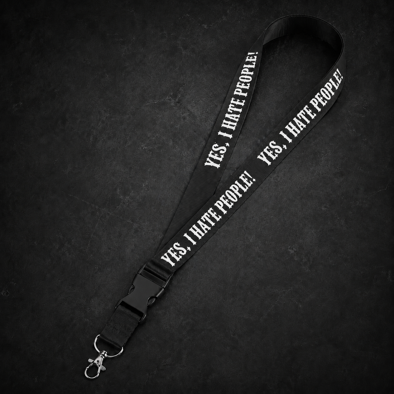 YES, I HATE PEOPLE! Schlüsselband Schwarz mit weißer Schrift